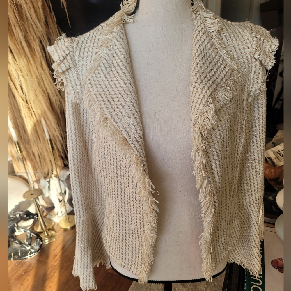 INC International Concepts Cream Fringe Blazer